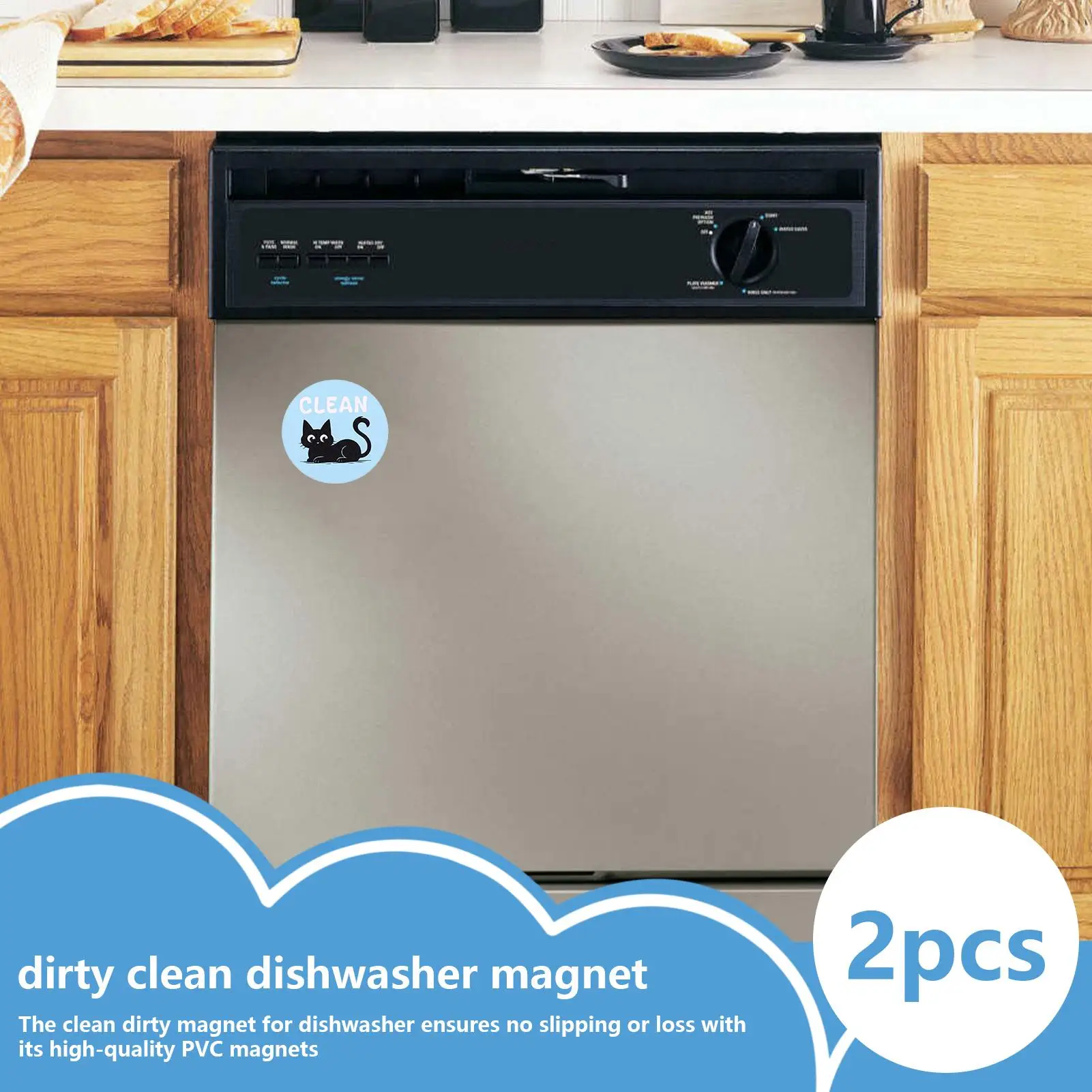 القذرة نظيفة غسالة الصحون المغناطيس 2 قطع القط الأسود اكسسوارات المنزل على الوجهين عكسها غسالة الصحون تسجيل لشقة الغسيل