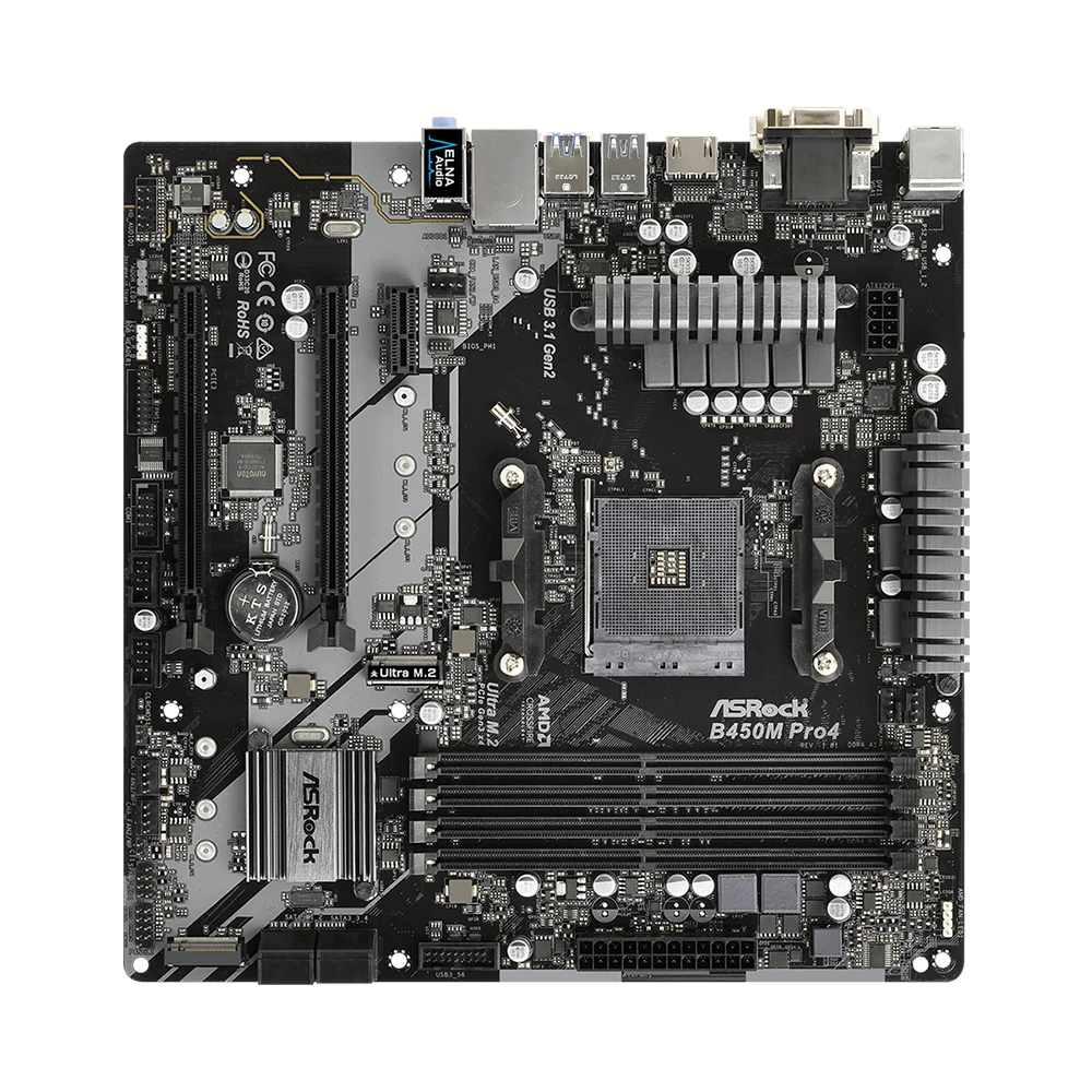 ASRock B450M PRO4 R2.0 Motherboard AMD B450M DDR4 Memory AM4 Mainboard M.2 NVME mATX (Supports Ryzen 5 5600 R7 5700X3D CPU)