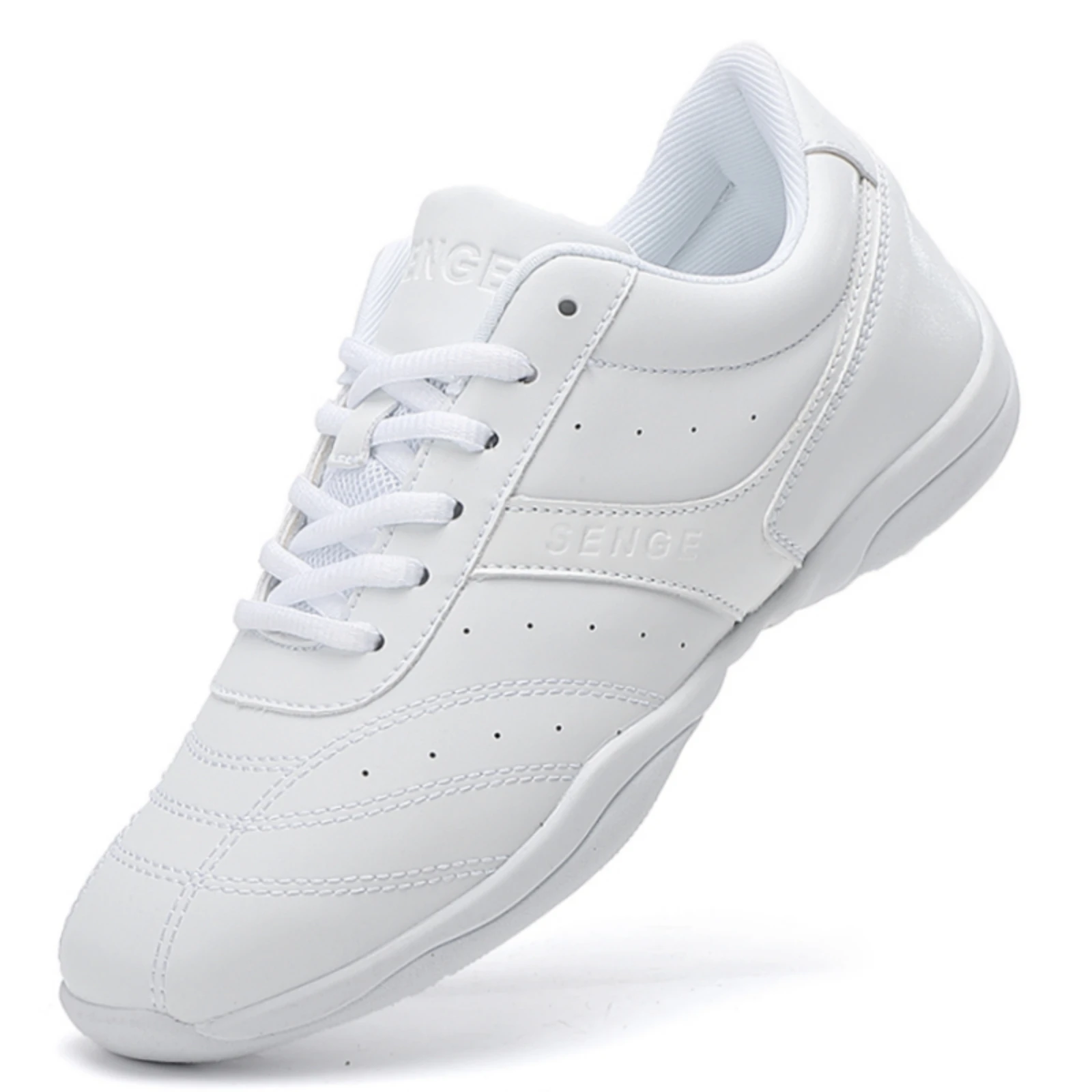 SG01 White Ladies Lightweight Leather Aerobics Sneakers Cheerleading Shoes Teen Girls Casual Fitness Sports Dancing Training