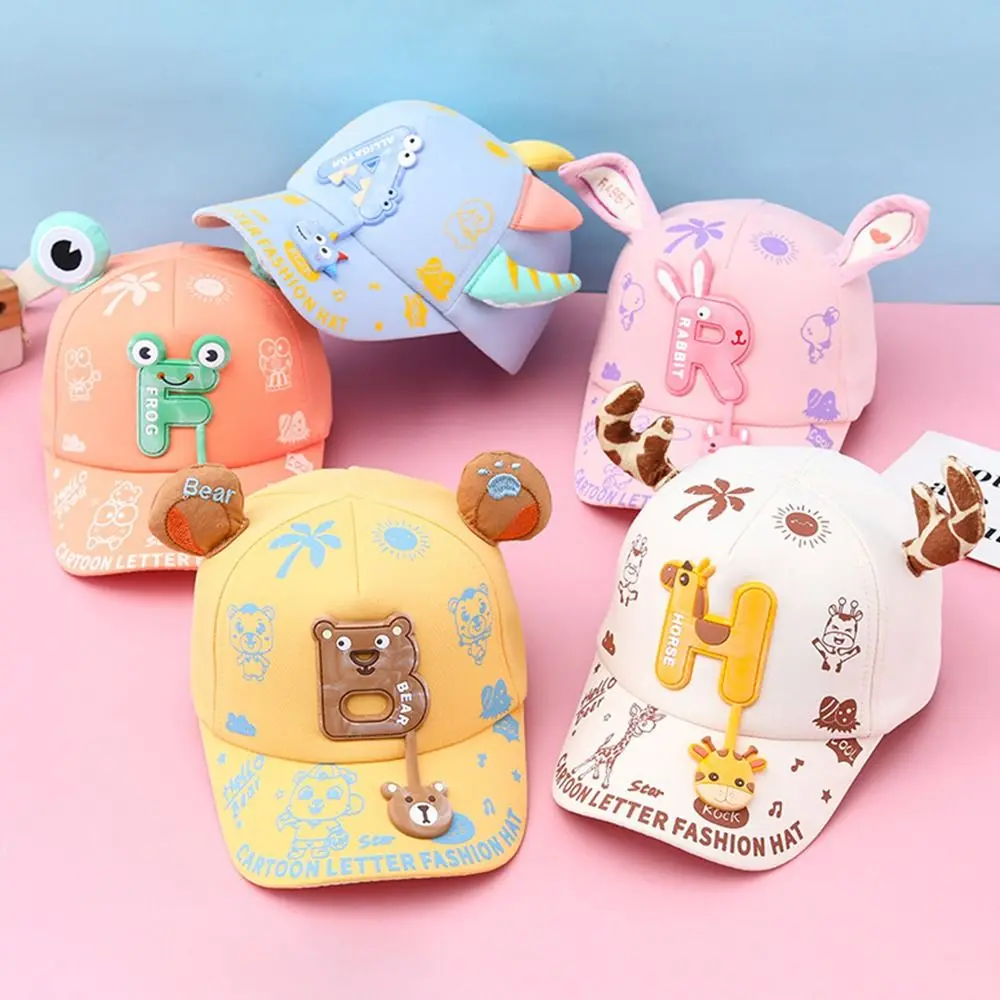 Children Letter Baseball Cap Cotton Cute Animal Printing Sunshade Hat Adjustable Outdoor UV Protection Baseball Cap 3-6Years