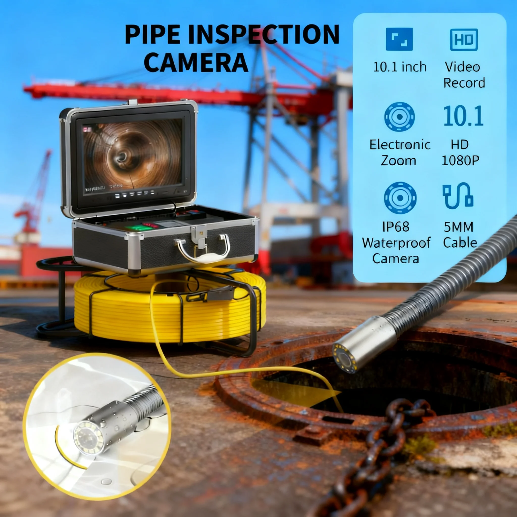 

waterproof Sewer Pipe Inspection Camera with Auto Self-Leveling,1080P HD Video, Audio Recording, 5X Enlarge & 32G Card for Sewer