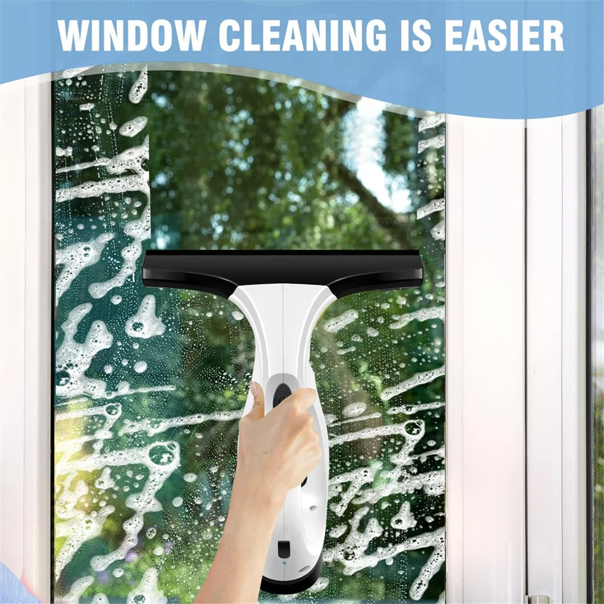

A06RP Cordless Window Vac, Rechargeable Window Vacuum Cleaner with Squeegee Head, 150ml Water Tank, Light Weight EU Plug