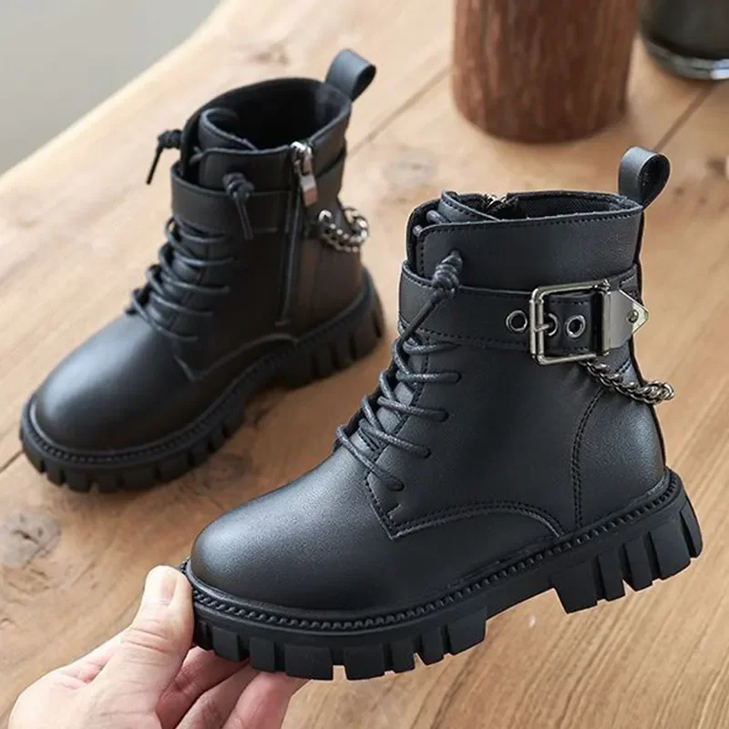 New Kids Shoes Soft Sole Casual Ankle Boots Girls Cotton Shoes Zipper Non Slip Leather Boots Boys Student Shoes Children Shoes