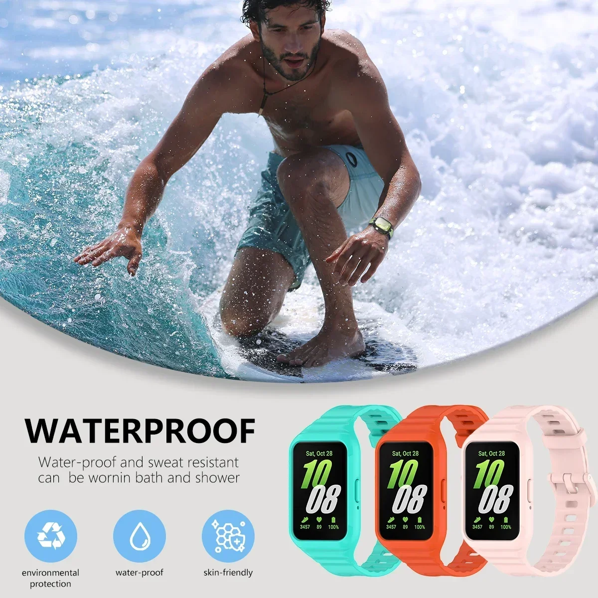 Strap+Case for Samsung Galaxy Fit 3 Silicone Bracelet Watchband Protective Cover for Galaxy Watch Fit3 Full Coverage Accessories
