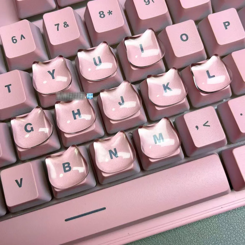 Transparent Cat Raised Key Pad Stickers 30Pcs, Long Nail Typing Assistant, Cute Desktop Keyboard Decor Accessories