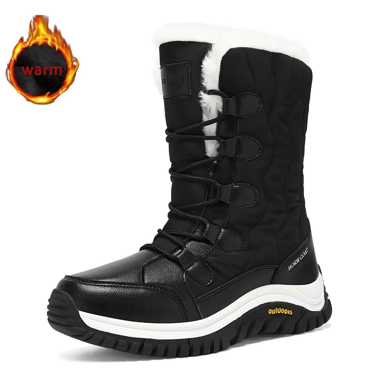 

Зимние зимние ботинки, женские противоскользящие теплые мягкие плюшевые ботинки с высоким берцем, прочная уличная походная обувь на толстой подошве, водонепроницаемые дорожные ботинки