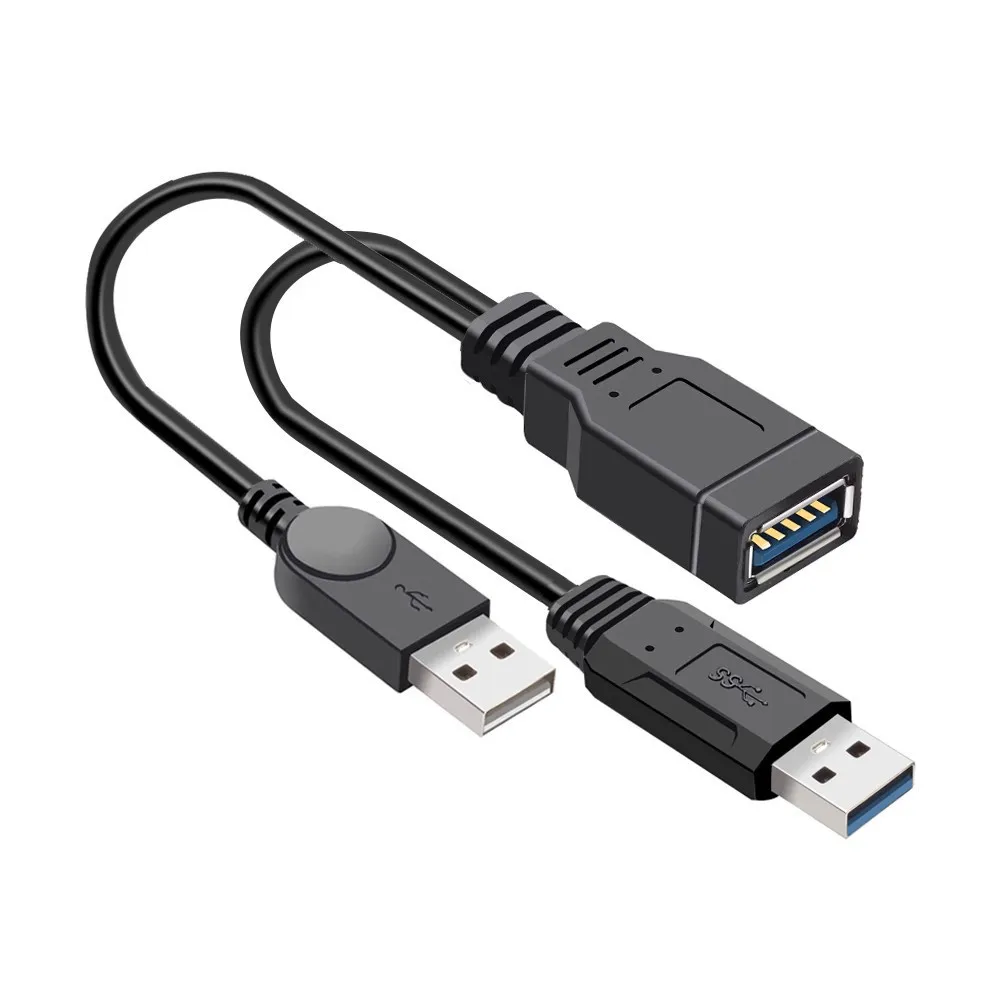 USB 3.0 Female To Dual USB Male Extra Power Supply Data Extension Cord Adapter Splitter Y Cable for 2.5 Inch Mobile Hard Disk