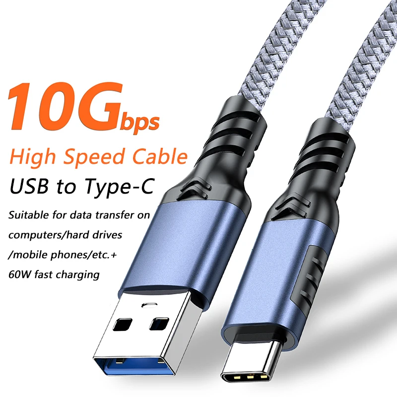 USB3.2 10Gbps USB Type C Cable USB A to C 3A 60W QC3.0 Fast Charging for Samsung NVMe Hard Disk External Android Data Braid