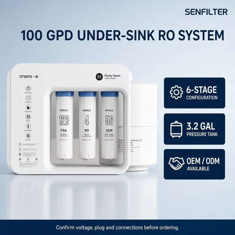 OEM ODM 100GPD 6 Stage Under Sink Reverse Osmosis Water Filter System with 3.2 Gallon Pressure Tank for Home Kitchen