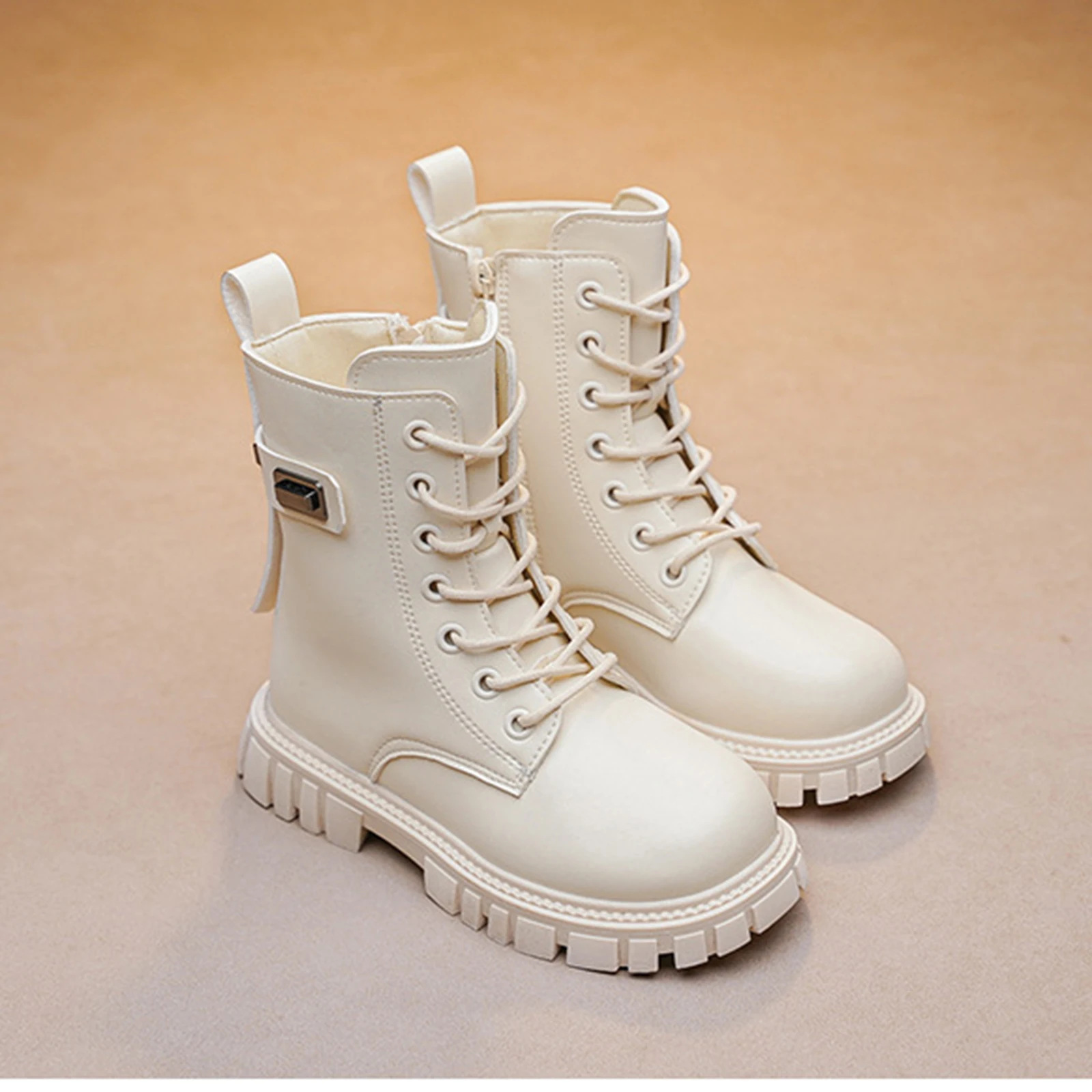 

Girls Spring New Single Boot Stylish British Student Style Laced Side Zipper Short Boots Daily Casual Versatile Riding Boots