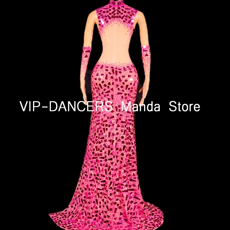 Pink Party Dresses For Women Luxury Elegant Floor-Length Dress Dancehall Queen Outfit Glitter Nightclub Gogo Dancer Wear VDL409