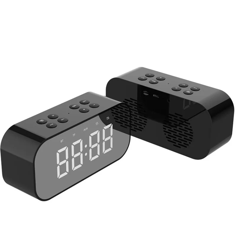 LED Alarm Clock Bluetooth Wireless Speaker Mini Mirror Screen Clock Card Low Bass Audio Gift Desktop Speaker