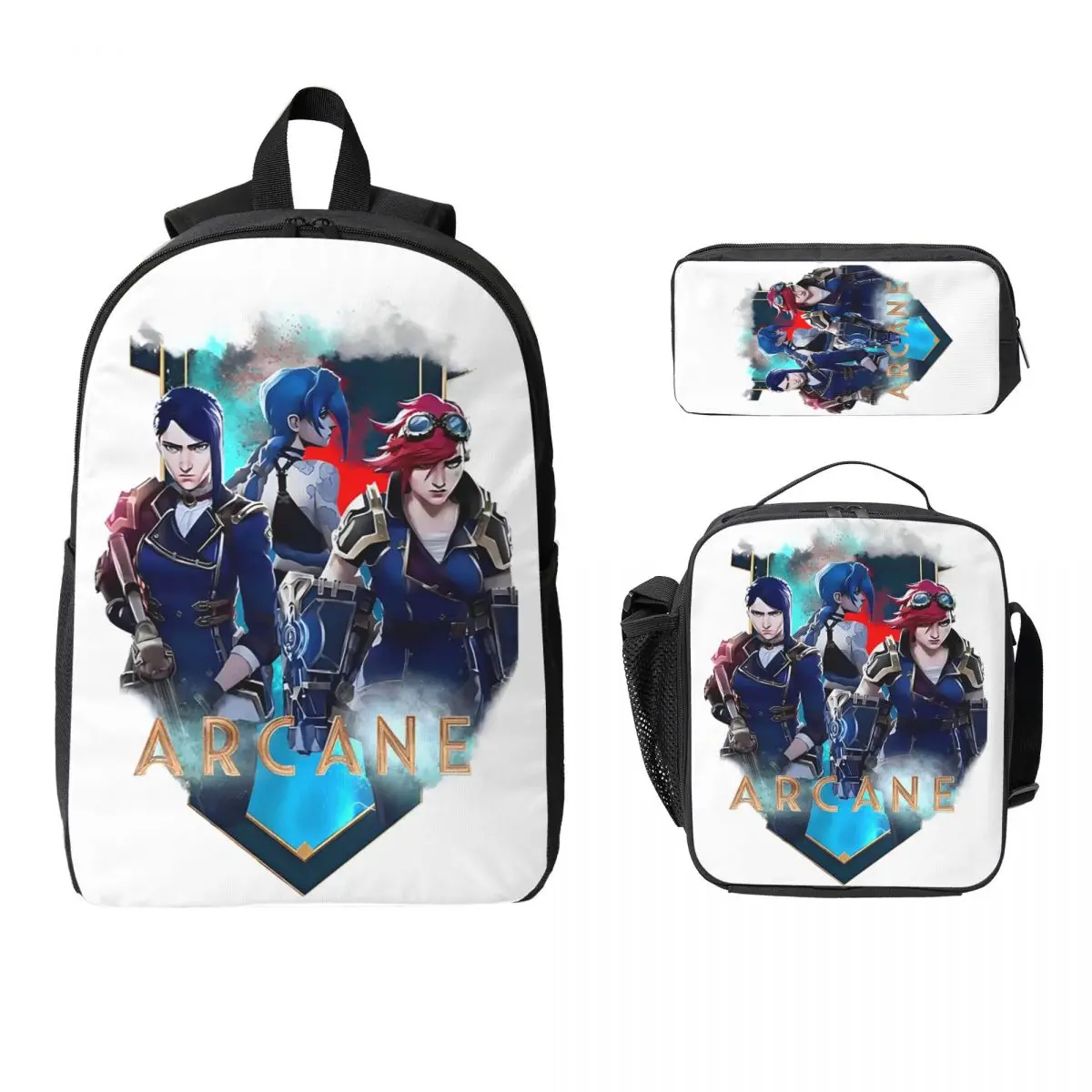 

Arcane Anime Vi Jinx Backpack Student Boys Girls BookBag School Bag Laptop Shoulder Bags 3ps Insulated Lunch Bag Pencil Case