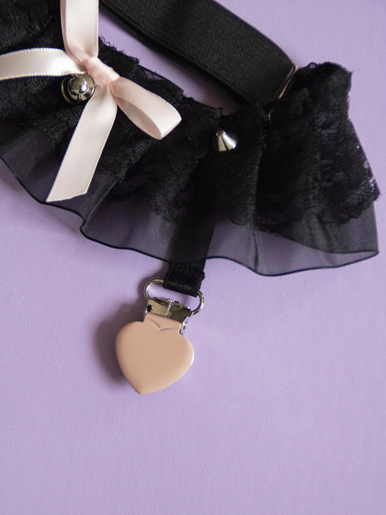 Women Lolita Harajuku Gorgeous Punk Gothic Heart-shape Ring Spikes Elastic Lace Garters Belt Retro Suspender Flower Harness image 2