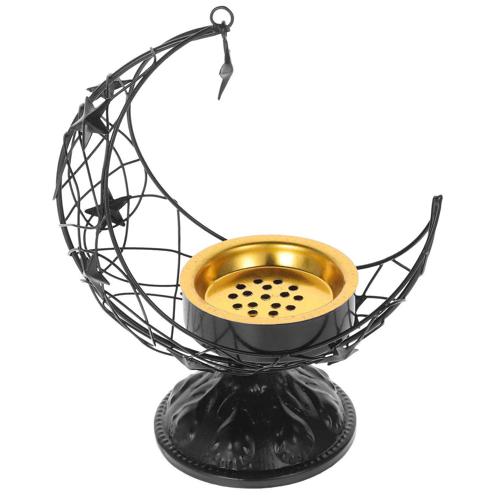 

Desktop Metal Moon Shaped Incense Holder Elegant Aromatherapy Censer for Home Ramadan Decoration Bakhoor Burner Holder