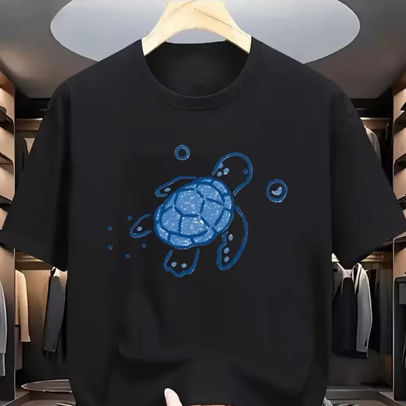 Cute Sea Turtle Graphic T-Shirt Minimalist Blue Ocean Turtle Tee Casual Crewneck Short Sleeve Top Unisex Tshirt for Men Women