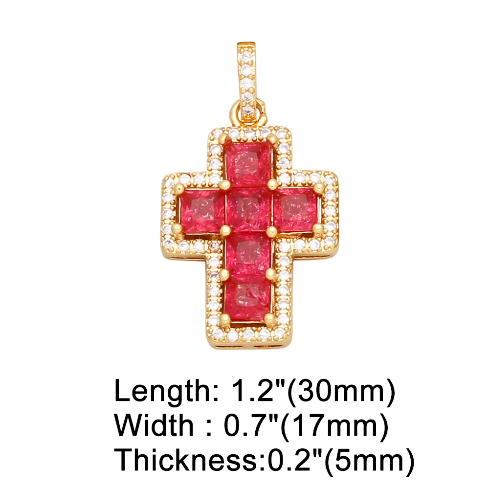 OCESRIO Trendy Multicolor Crystal Crucifix Necklace Pendant Copper Gold Plated Cross Jewelry Making Component Wholesale pdtb283