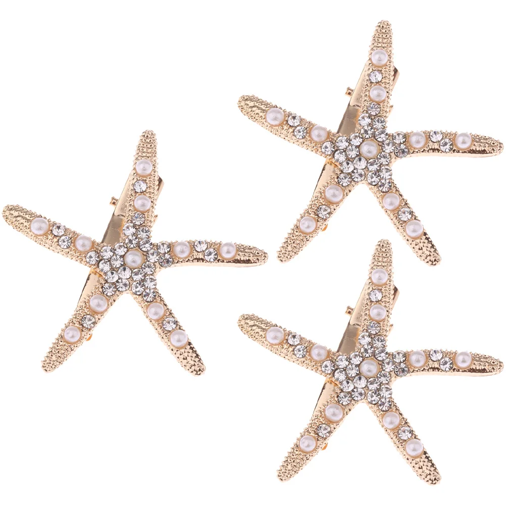 

3pcs Wedding Clip Pearl Bridal Shell Alloy Star Decor Accessories Rhinestone Hair Pins For Women Bride Headdress Hair Care