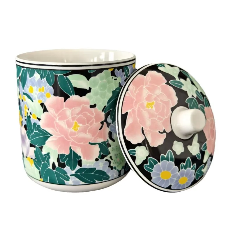 

Porcelain pure hand-painted underglaze color office household full flower tea cup with lid water cup porcelain water cup