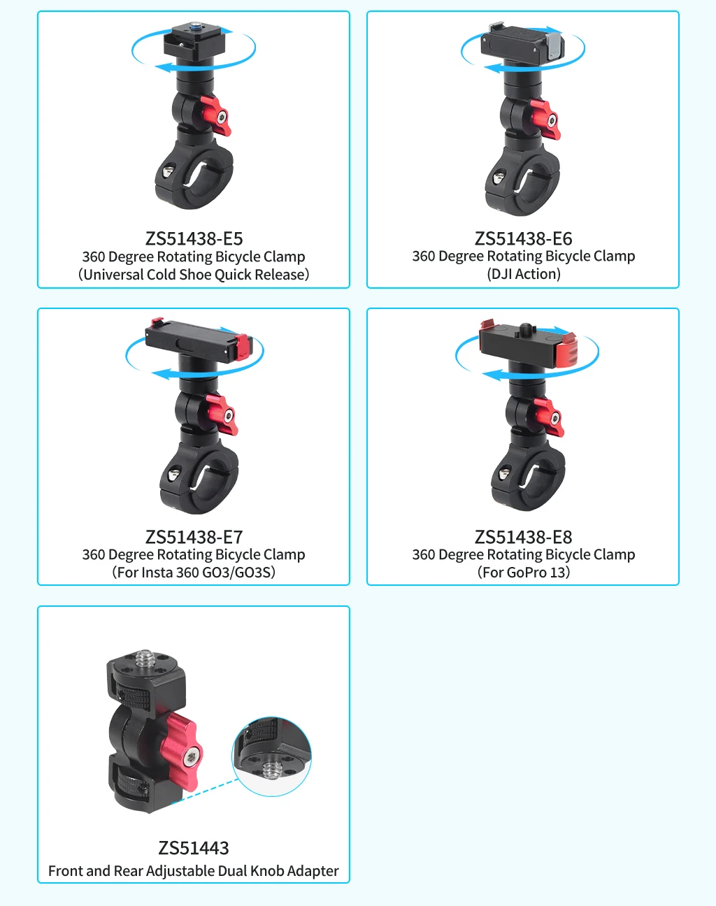 Motorrad Fahrrad Lenker Quick Release Clamp Halterung für GoPro 13 12 11 OSMO 360 Action 5Pro Insta360 GO 3S Stand Licht Halter – Detail 16