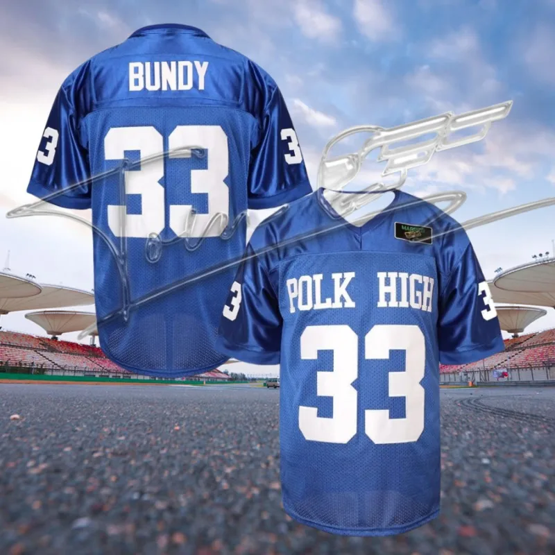 Bundy Jersey Number 33 Polk High School Football Jersey Summer Women Men Casual V-neck Blue Football Jersey Oversized Sportwear