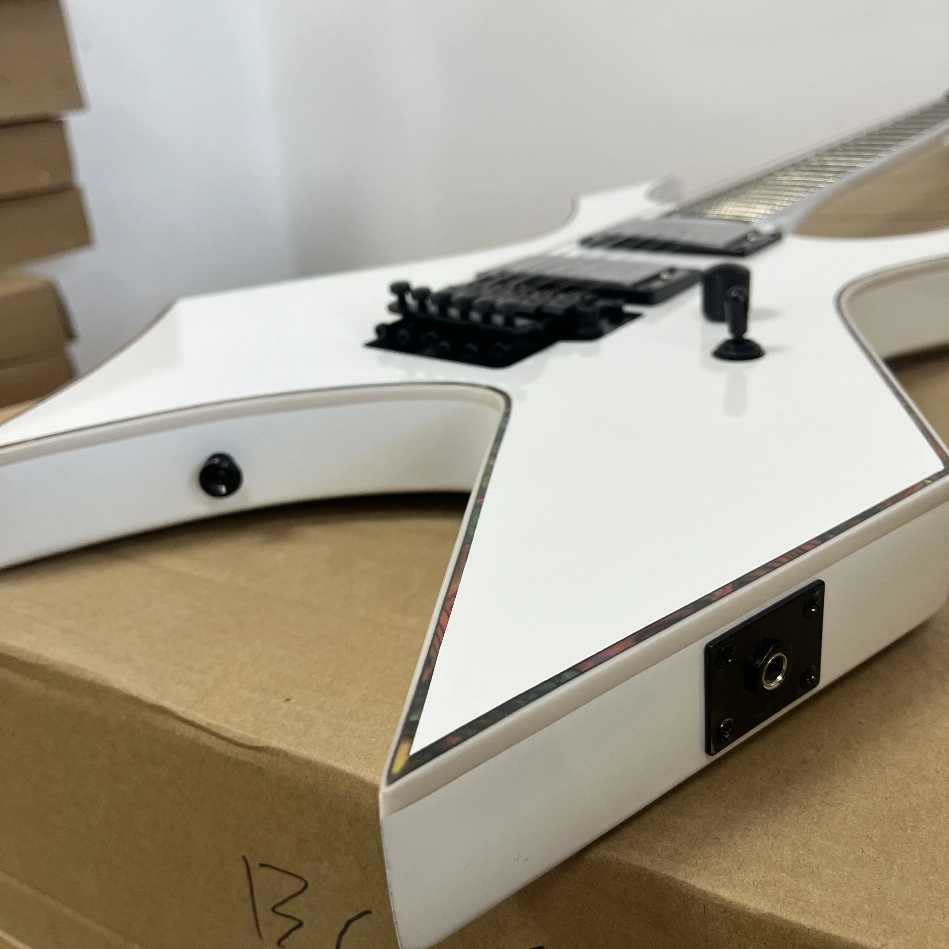 Electric Guitar Iconic Demonic Pointed Horn Warlock-Shaped Body White Color Dual Pickups Christmas Gifts Available In US Warehouse Free Shipping