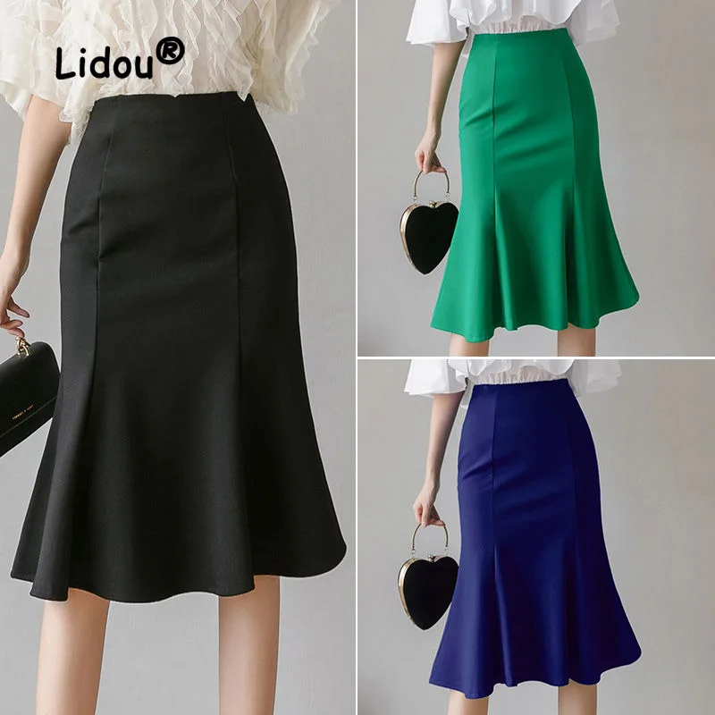 Women's Four Seasons Versatile Fashion Flare Swing Skirt Shows Thin Temperament High Waisted Half Body Professional Bag Skirt