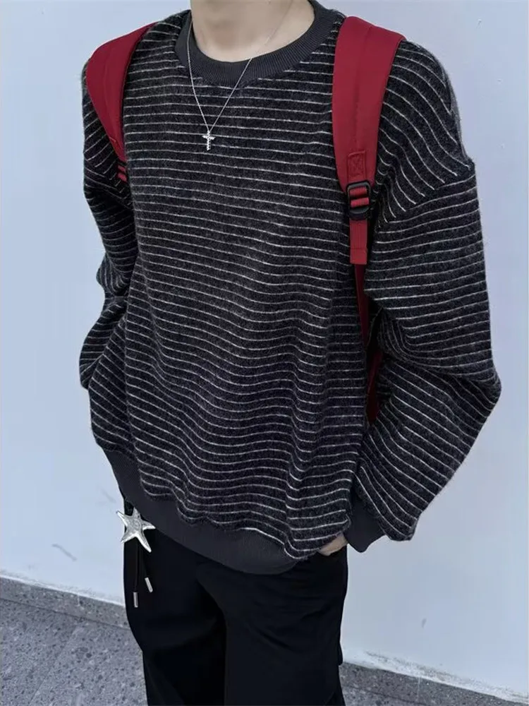 Heavyweight Stripe Crew Neck Sweatshirt Men's Casual Long Sleeve Overhead American Trendy Brand Base Shirt Autumn 2026 New
