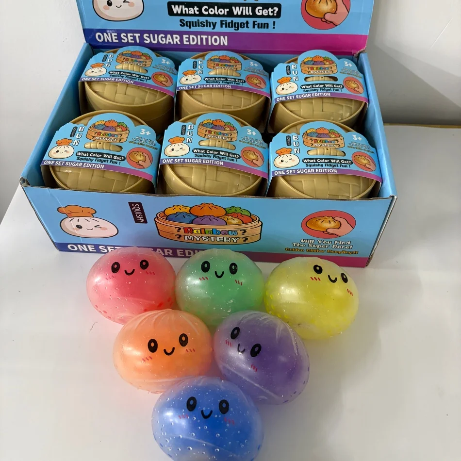 6PCS Colorful Dumpling Squeeze Fidget Toy Set – Water Beads Filled Squishy Stress Relief Sensory Toys, Cute Kawaii Design for Of
