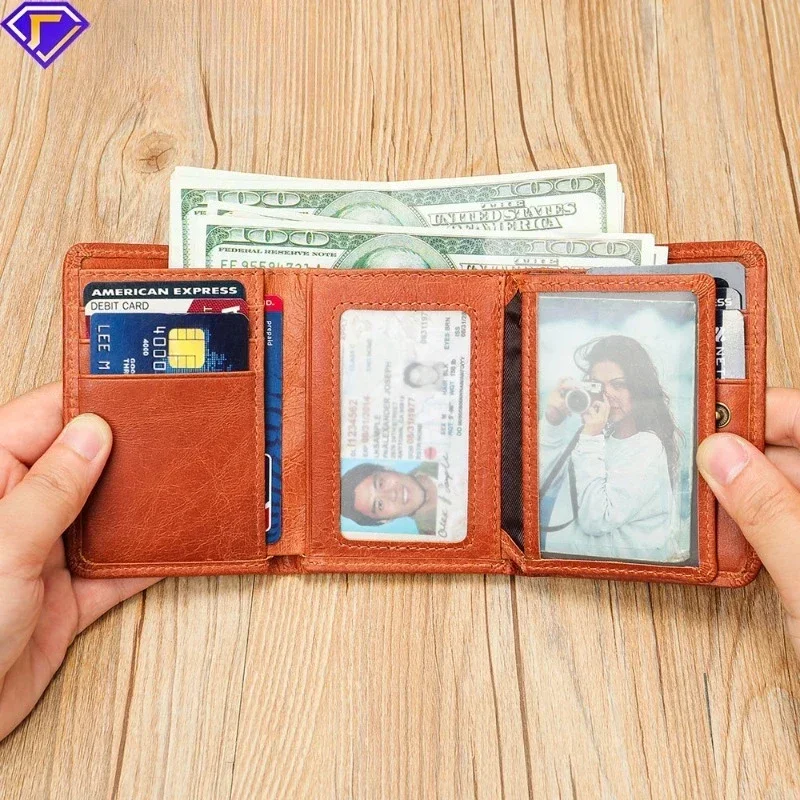 

Кошелек из натуральной кожи с RFID-защитой, винтажный дизайн, три отделения, механизм защиты от несанкционированных транзакций