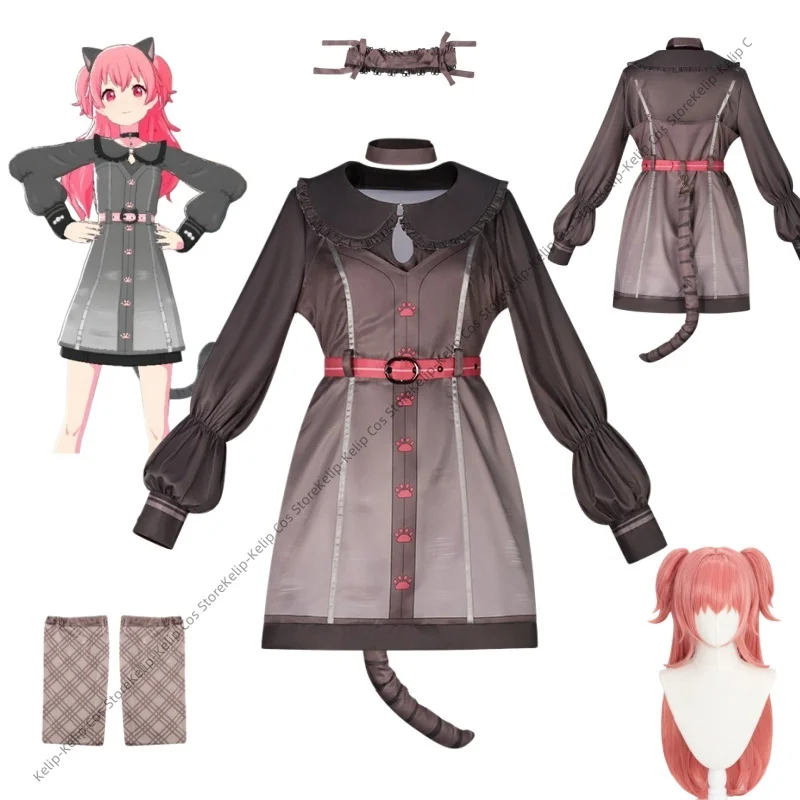 

Airi Momoi Cosplay Costumes Neko Idol Edition Peach Pink Cat Ear Stage Outfit More More Jump! Airi Inspired Magical Girl Dress