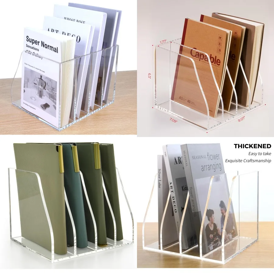 

Акриловый держатель для журнальных файлов с 4 вертикальными отделениями для офиса, дома и класса, прозрачный настольный органайзер для документов