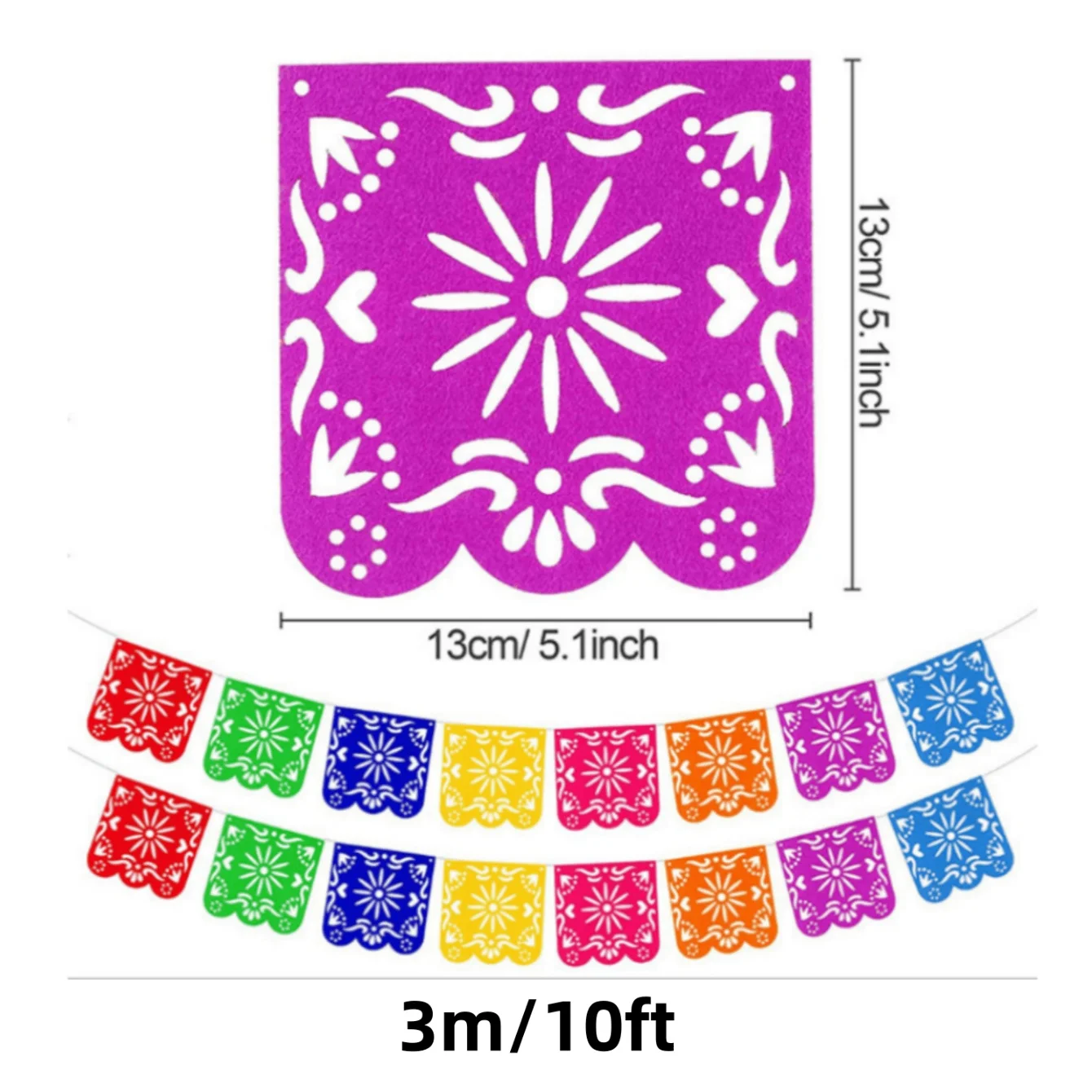 Mexikanische Partydekorationen Banner, Bunte Día De Los Muertos Papel Picado Banner, Karneval Geburtstag Babyparty Party Dekor – Detail 1