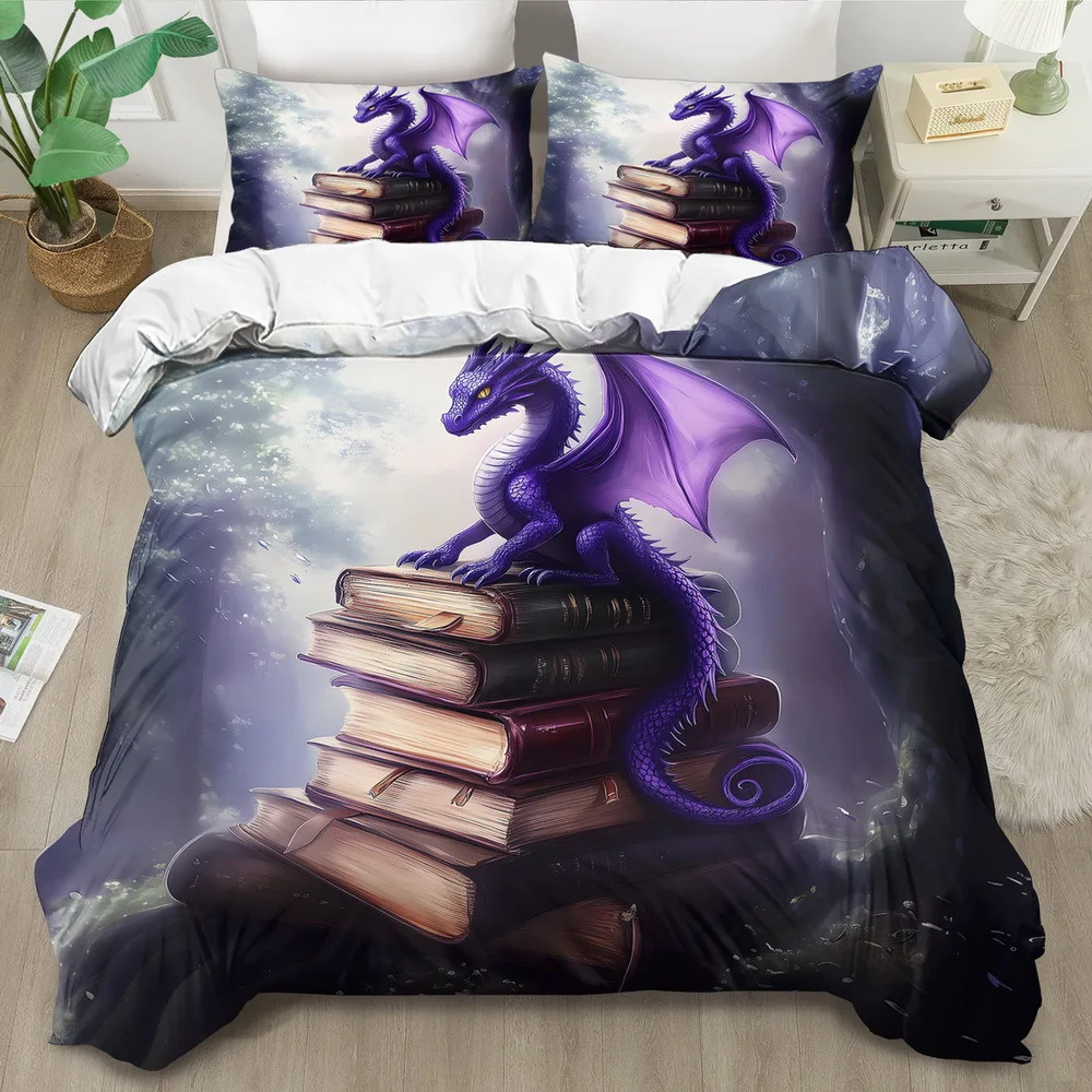 3pcs Wisdom Book and Dragon Print Duvet Cover Set Soft And Comfortable bedding for Decorating Men'S And Women'S Bedrooms