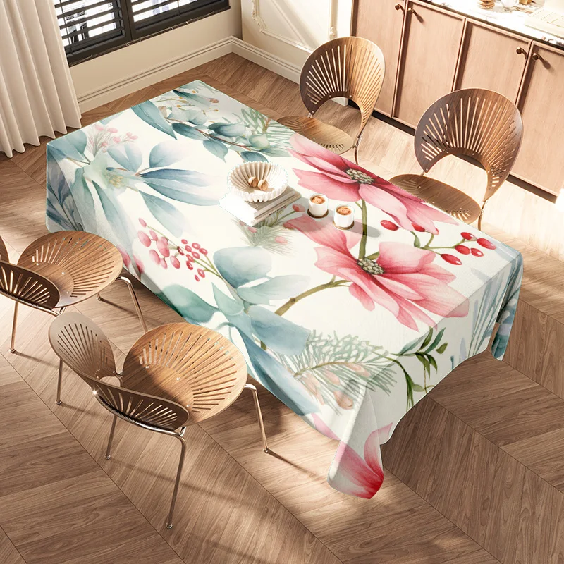 Floral Tablecloth Vintage Rustic Farmhouse Kitchen Dining Table Cover Washable Aesthetic Table Runner Decor