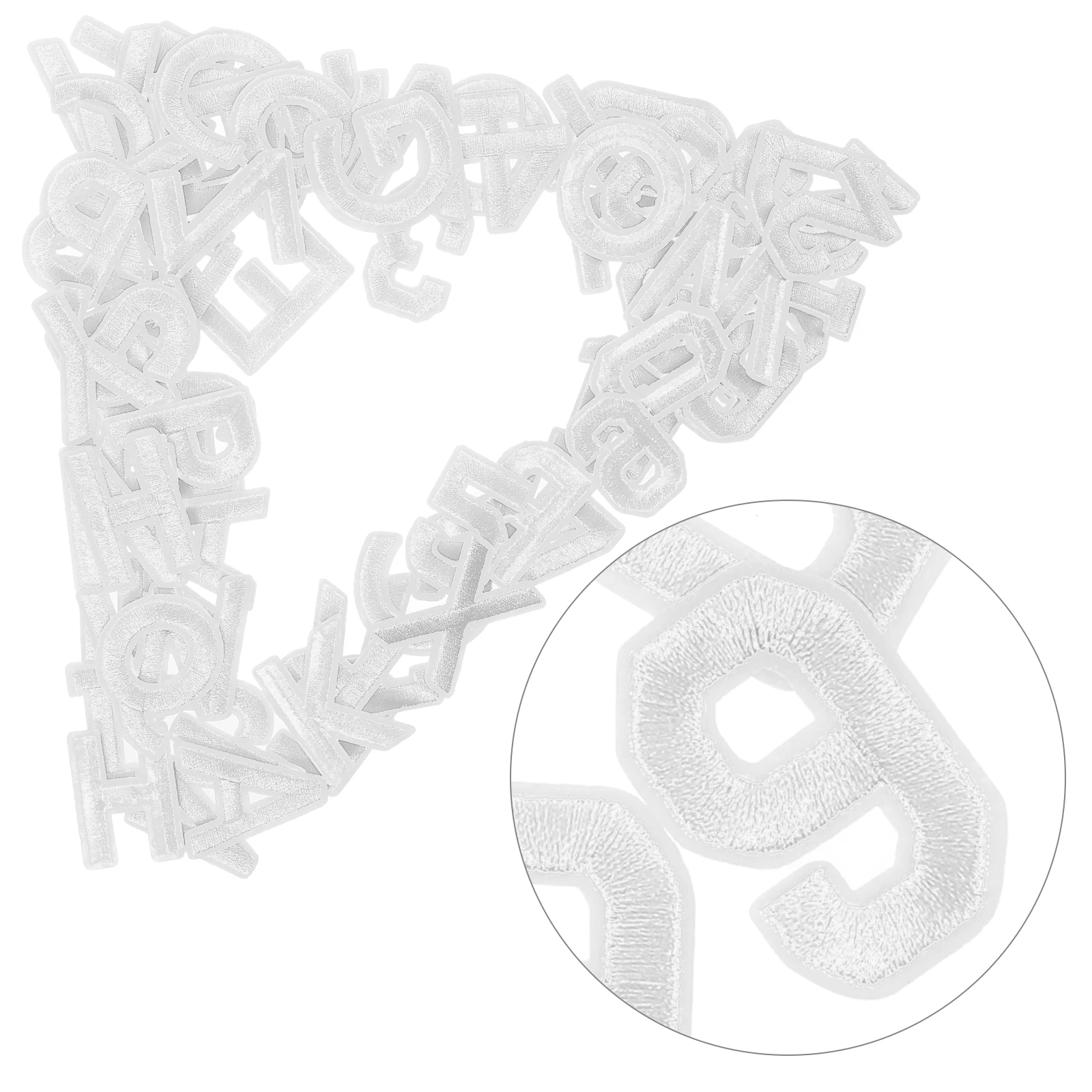 

72 Pcs Embroidered Letter Patches White Color Assorted Numbers Iron On Clothing Accessories Backpacks Customizable Applique Sew