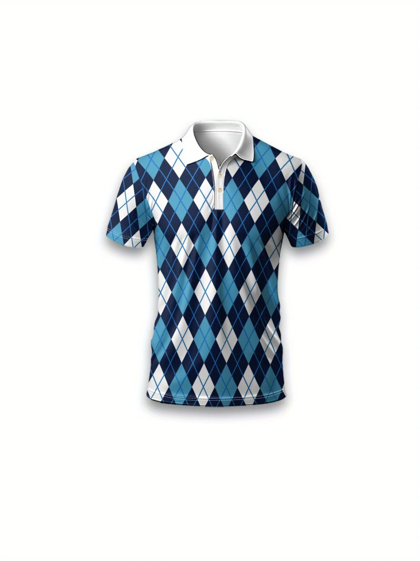 The 2025 Summer New Men's Short-Sleeved POLO Shirt Features a Casual Fashionable and Comfortable 3D Checkered Pattern Print