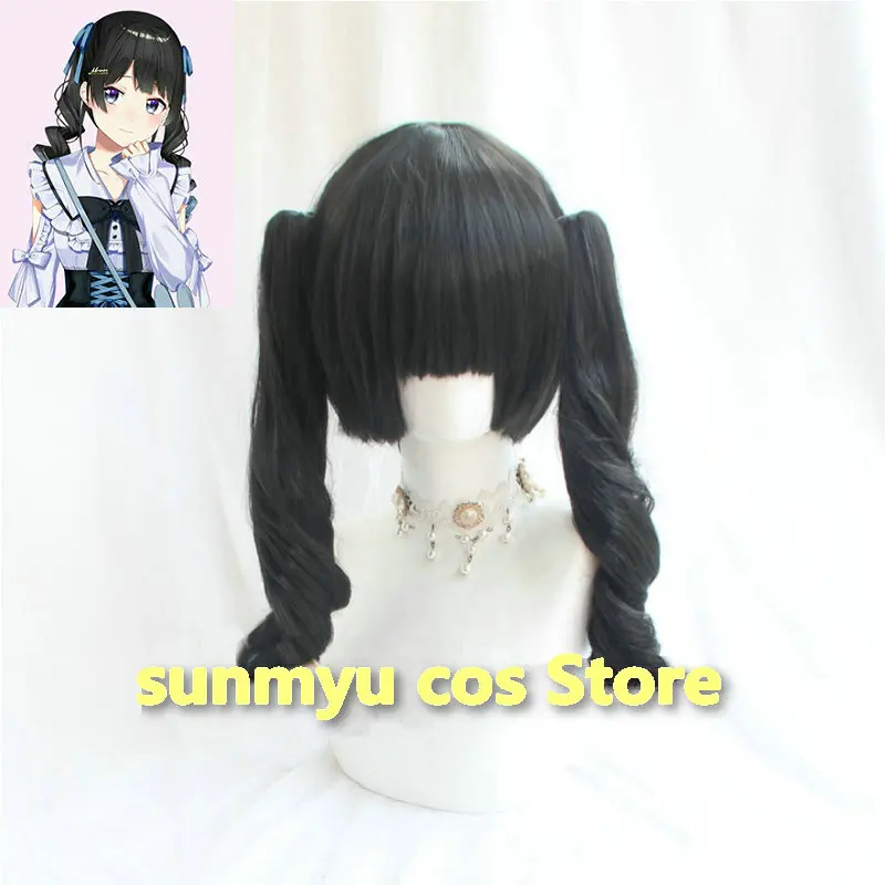 

Nijisanji Vtuber Mito Tsukino Косплей Парик Черные волосы с двойным хвостиком