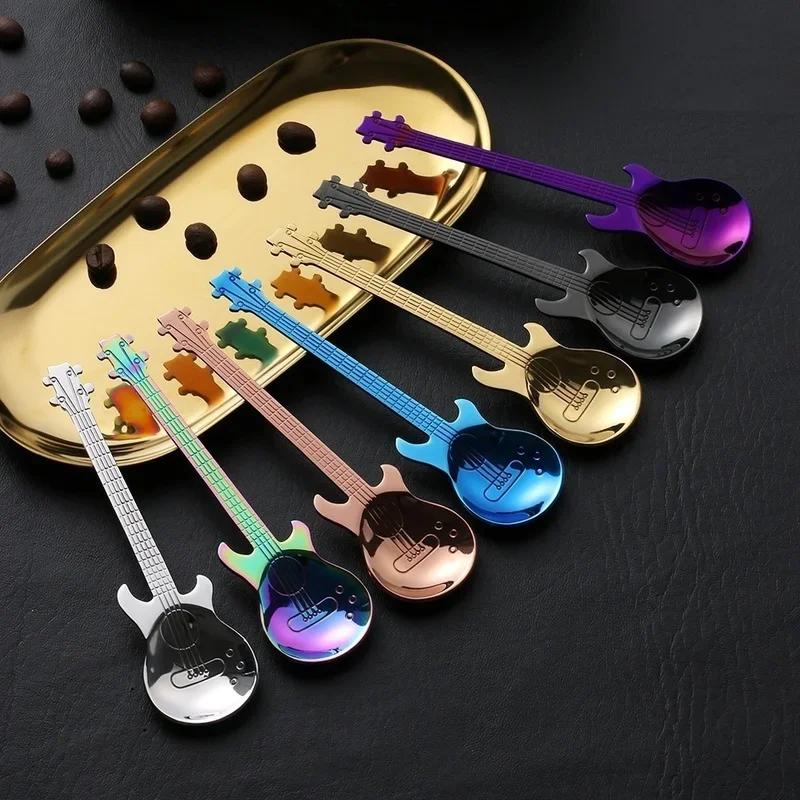 Guitar Spoon Dessert Coffee Ice Cream Honey 304 Stainless Steel Cup Stirring Music Bar Mini Spoons Kitchen Accessories Tableware