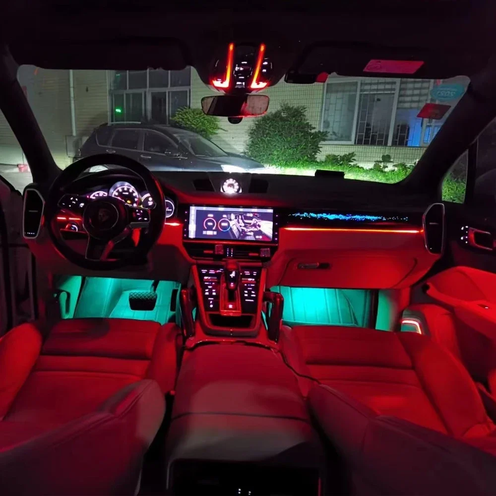 64-color LED Ambient Light Set For Porsche Cayenne 2018-2020 Center console panel lighting Colorful moving light bar 3D display