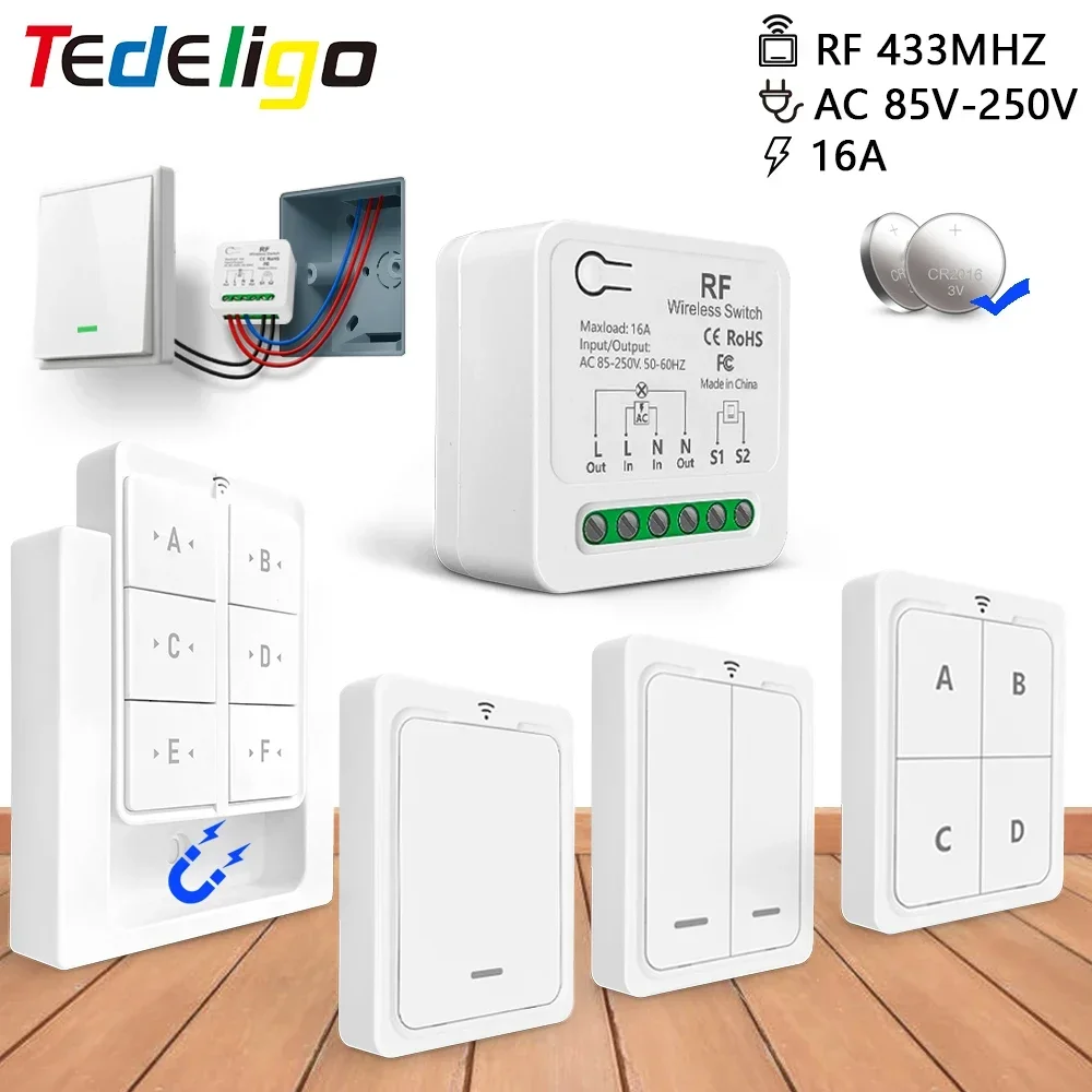 RF433MhzWirelessRemoteControlLightSwitch220V110V16A2-WayControlMiniMoudlehaveDelayFunctionforHomeLampLedFan