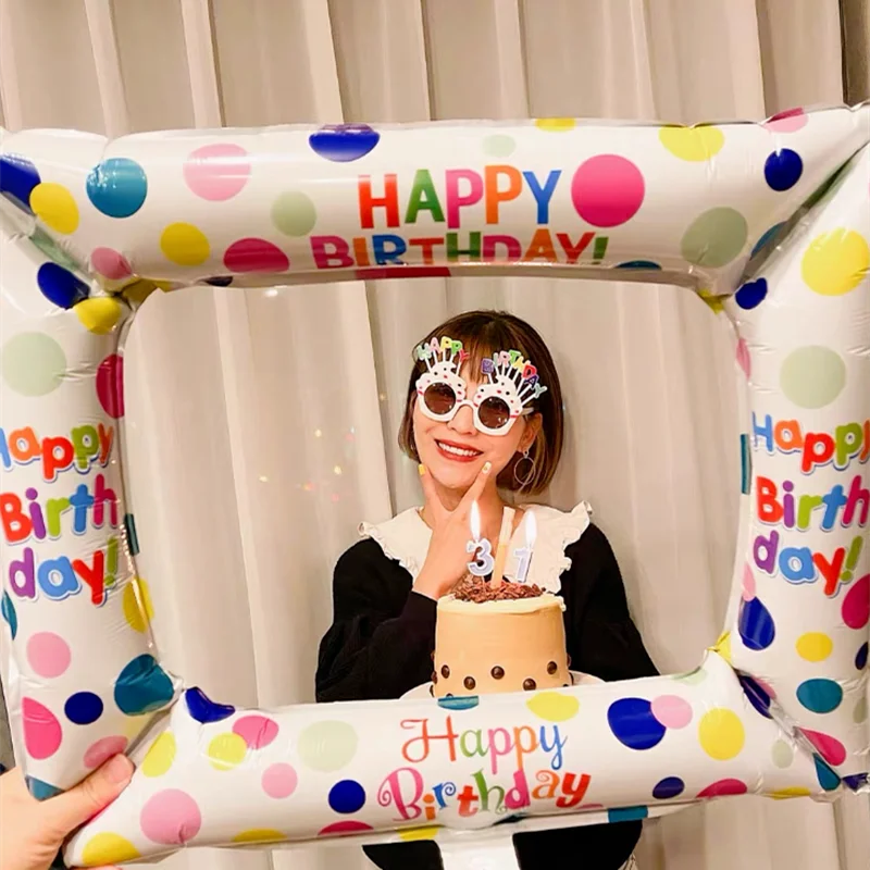 1 Pc 50*59cm Photo Booth Foil Balloons Happy Birthday Photo Frame Globos Birthday Party Decor Supplies Baby Shower Kid Toys Gift