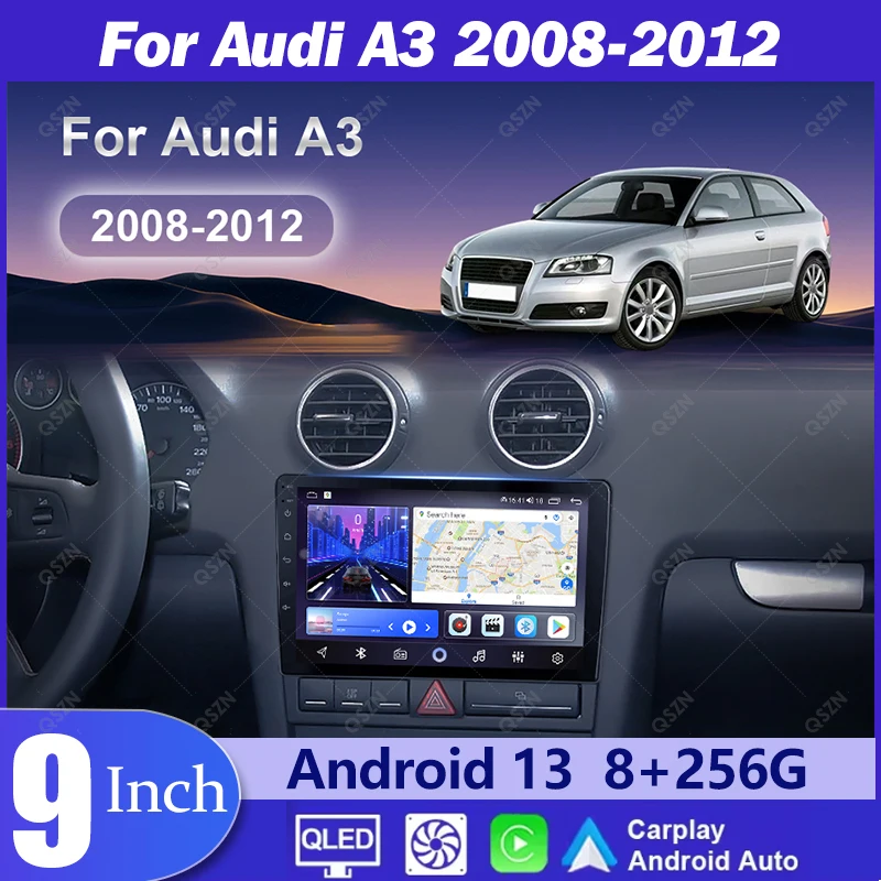 For Audi A3 2008-2012 Android 13 Car Radio Stereo IPS Screen Autoradio Multimedia Player Navigation Carplay 4G WIFI Head Unit
