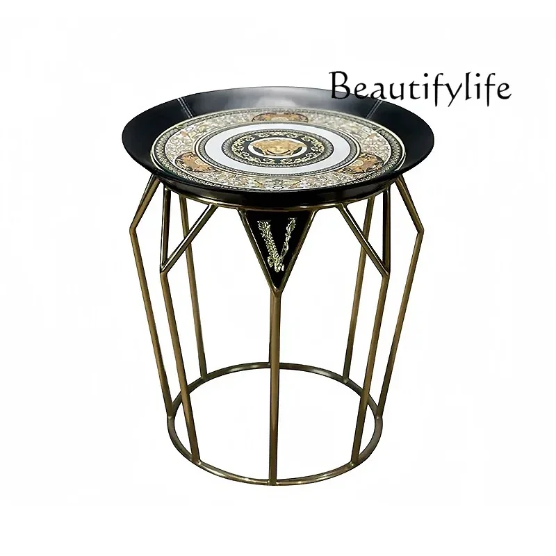 

Italian light luxury stainless steel edge table designer creative art coffee table high-end living room corner table