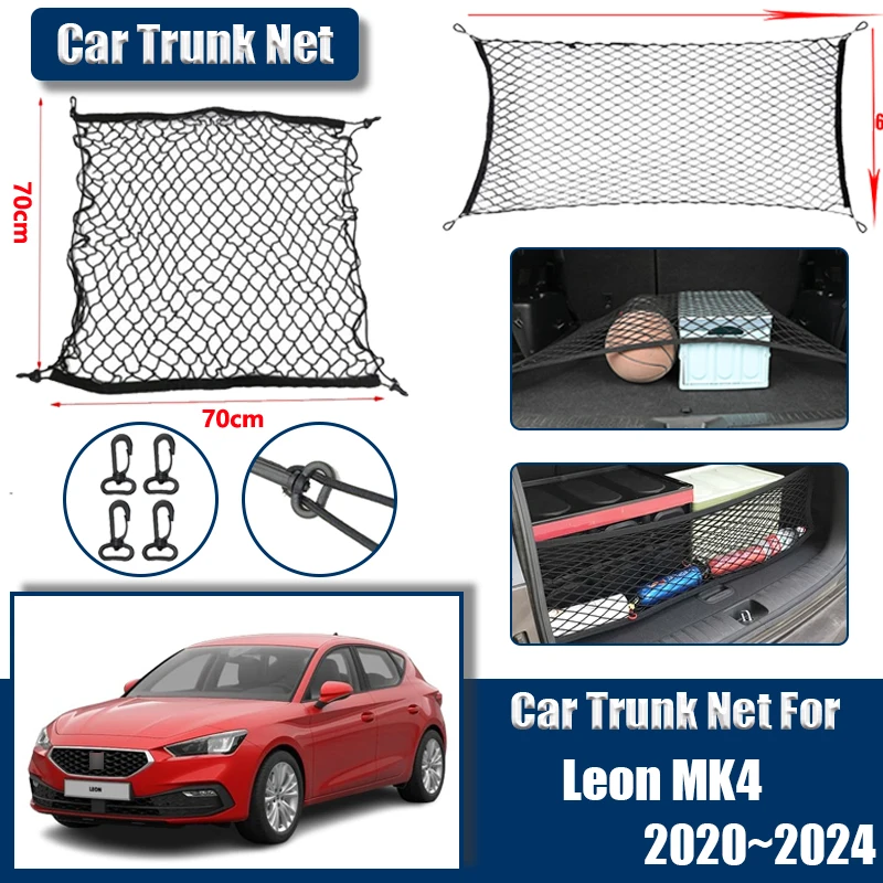 

For SEAT Leon Cupra Leon Mk4 KL1 KL8 Accessories 2020~2024 Car Rear Trunk Nets Organizer Nylon Elastic String Luggage Net Parts