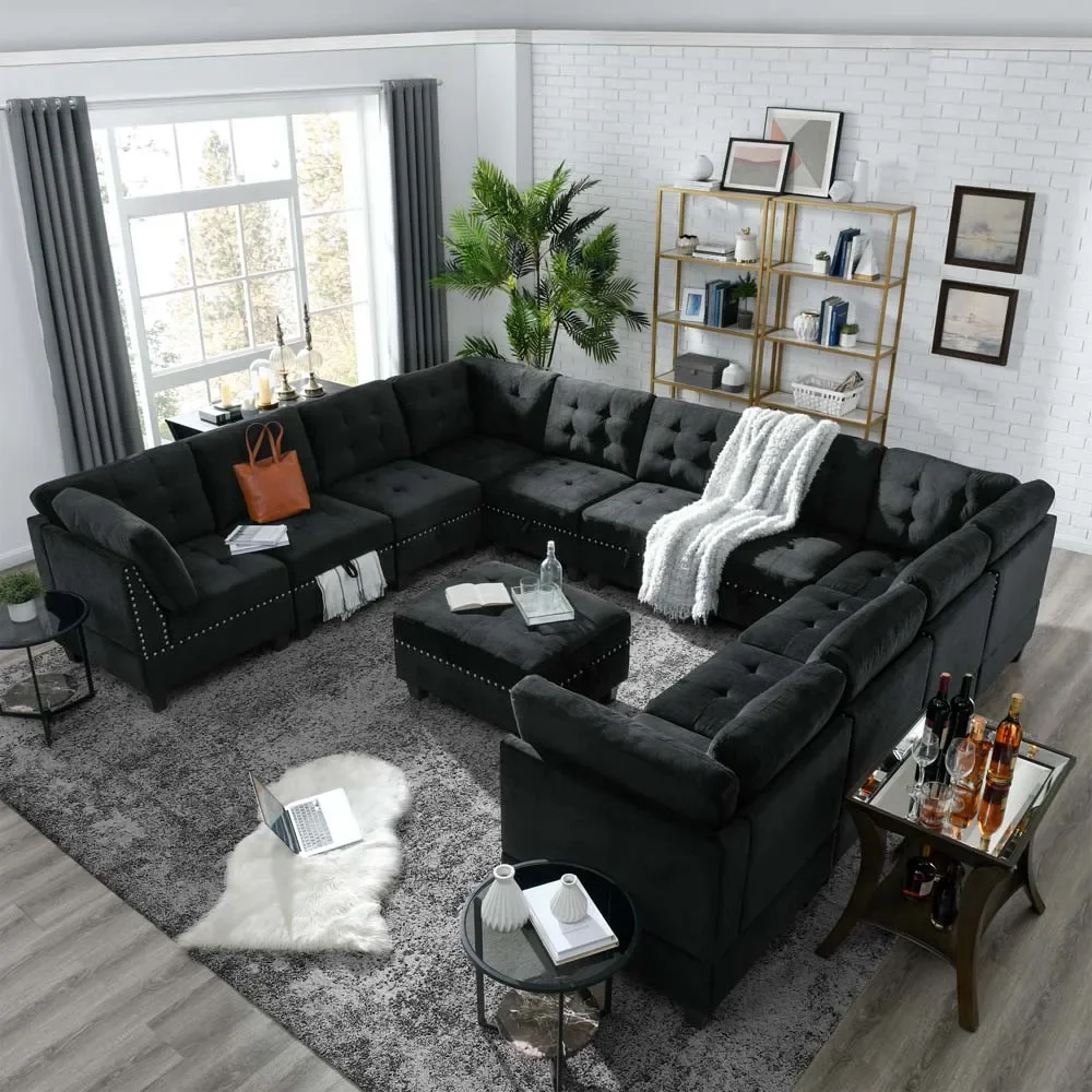 Contemporary Living Room Furniture Large Modular Black U Shaped Corner Modern Sectional Sofa