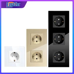 Bingoelec Single Wall Power Sockets Crystal Glass Panel 16A Double Wall Power Outlet Triple  For Home Improvemet EU Standard