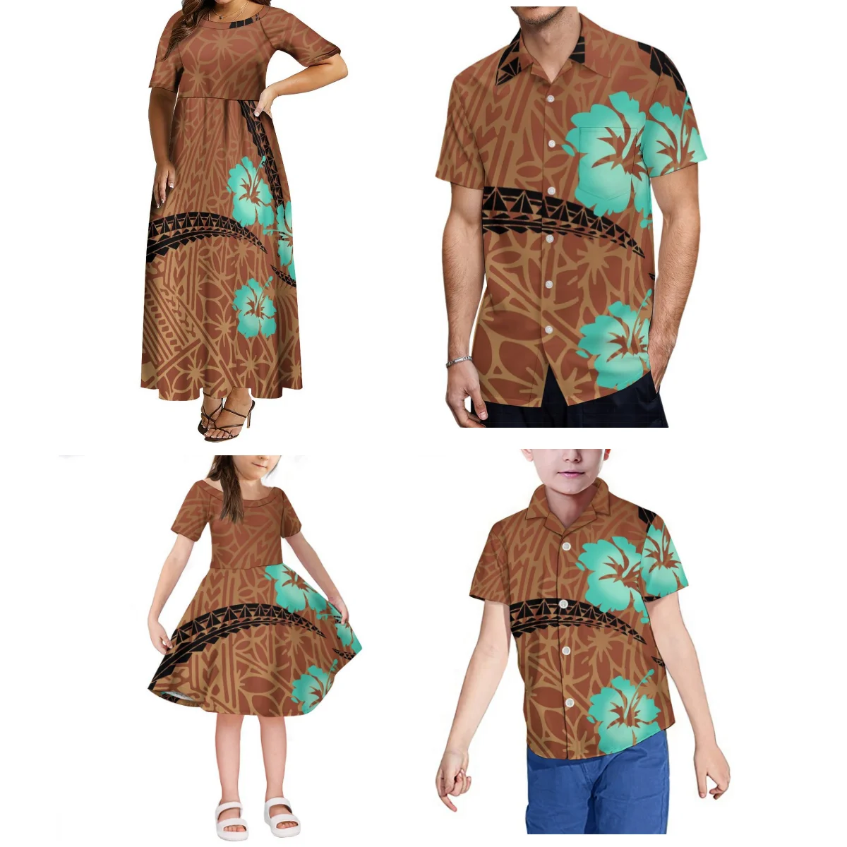 Hot Art Home Party Clothing Polynesian Ladies Long Dress Shopping Casual Clothing Men Boys Top Shirt Family Clothing 2-16t