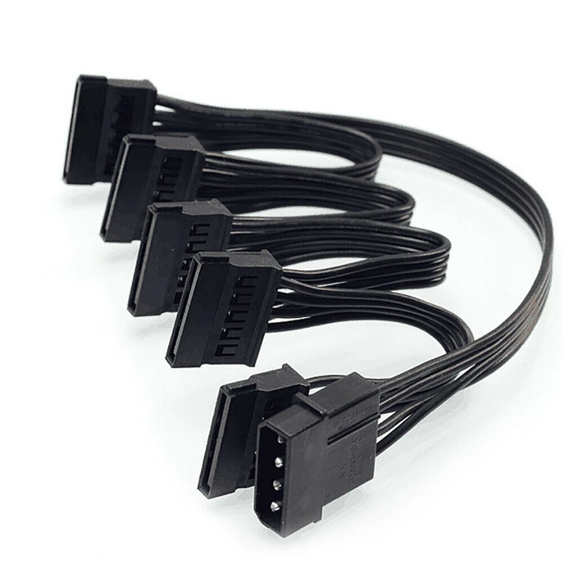 4Pin IDE to 5-Port Power Supply Cable 4Pin Molex to Multi SATA Port 18AWG Wire Power Cord For Hard Drive HDD SSD PC