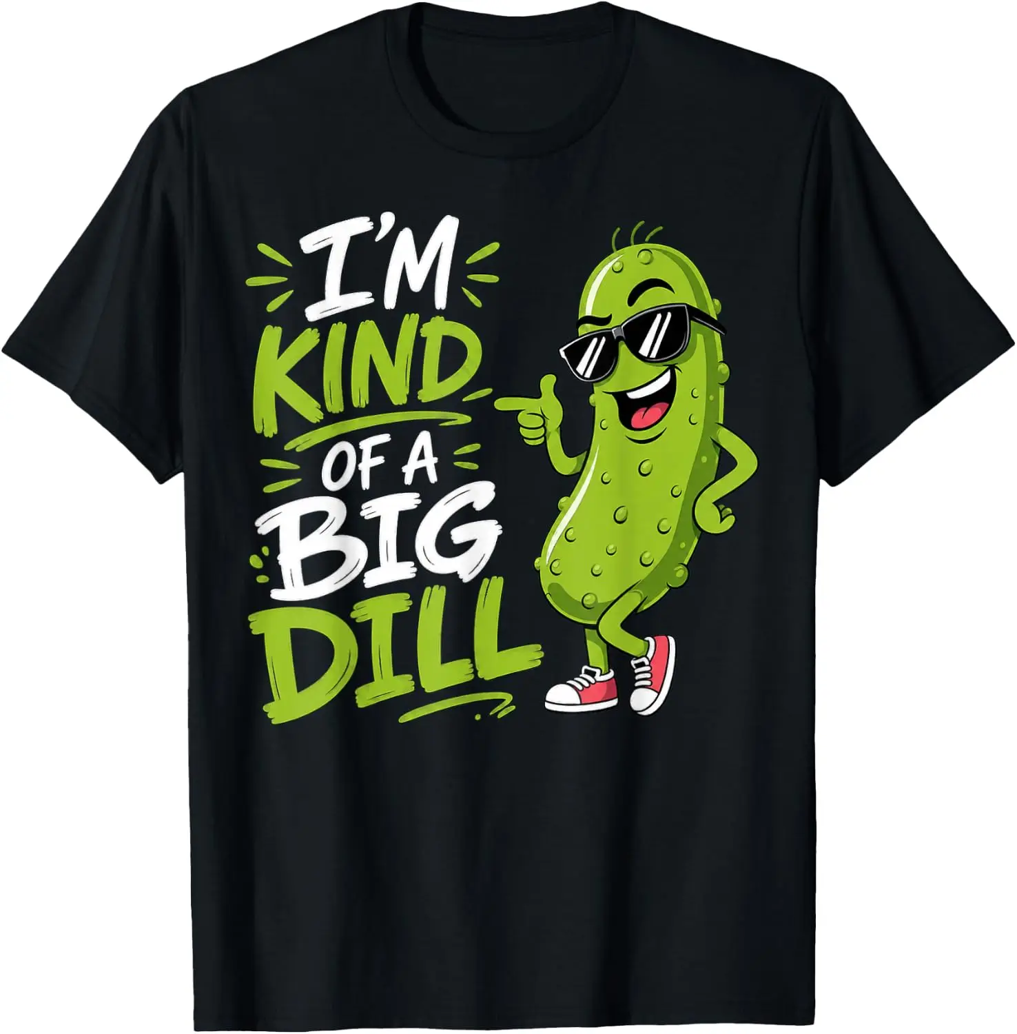 I'm Kind Of A Big Dill - Cartoon Pickle With Sunglasses T-Shirt Premium heavyweight pure cotton—stylish, versatile, and unisex; a perfect Christmas gift suitable for year-round wear.